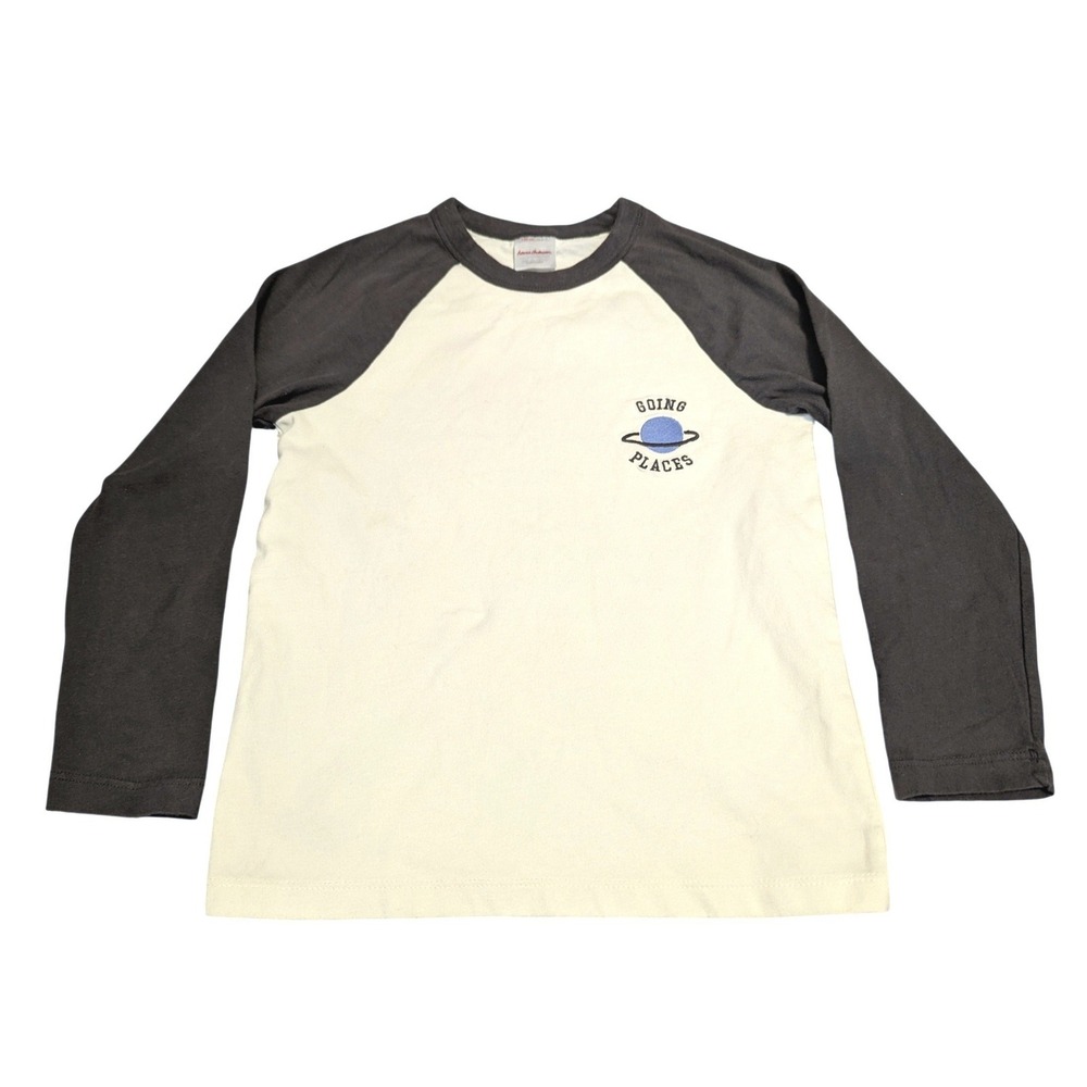 Hanna Andersson Kids Going Places Planet Raglan Tee White Grey 120 US 6-7‎